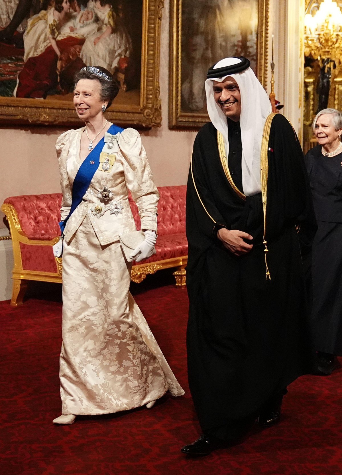 The Princess Royal attends a state banquet in honor of the Emir of Qatar at Buckingham Palace in London on December 3, 2024 (Aaron Chown/PA Images/Alamy)