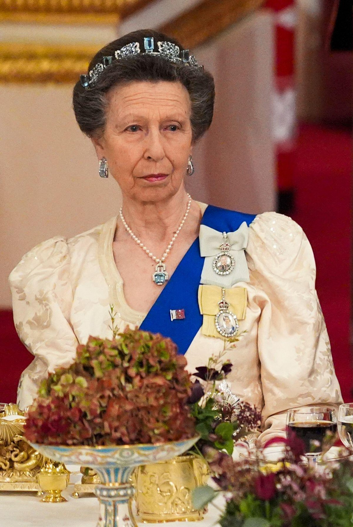 The Princess Royal attends a state banquet in honor of the Emir of Qatar at Buckingham Palace in London on December 3, 2024 (Jordan Pettitt/PA Images/Alamy)