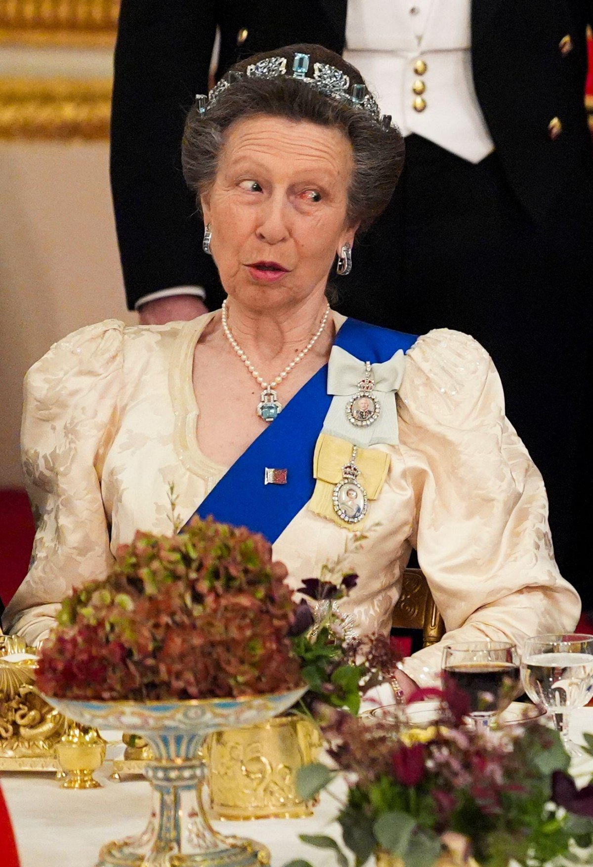 The Princess Royal attends a state banquet in honor of the Emir of Qatar at Buckingham Palace in London on December 3, 2024 (Jordan Pettitt/PA Images/Alamy)