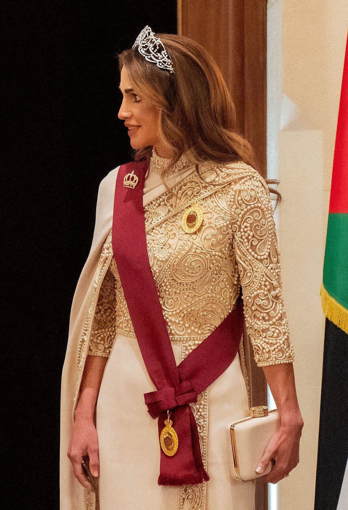 The Queen of Jordan attends a banquet on the evening of the wedding of her son, Crown Prince Hussein, and Princess Rajwa at Al Husseiniya Palace in Amman on June 1, 2023 (Balkis Press/Abaca Press/Alamy)