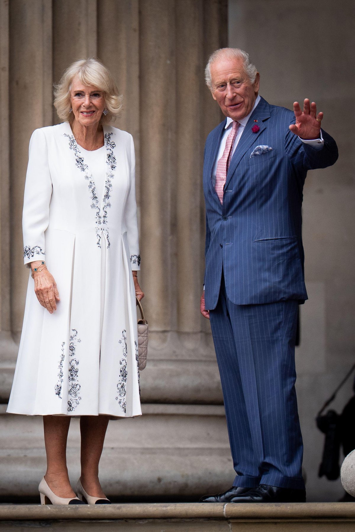 King Charles III and Queen Camilla, with President Emmanuel Macron and First Lady Brigitte Macron of France, visit the Bayeux Tapestry exhibition at the British Museum in London on September 2, 2026 (Aaron Chown/PA Images/Alamy)