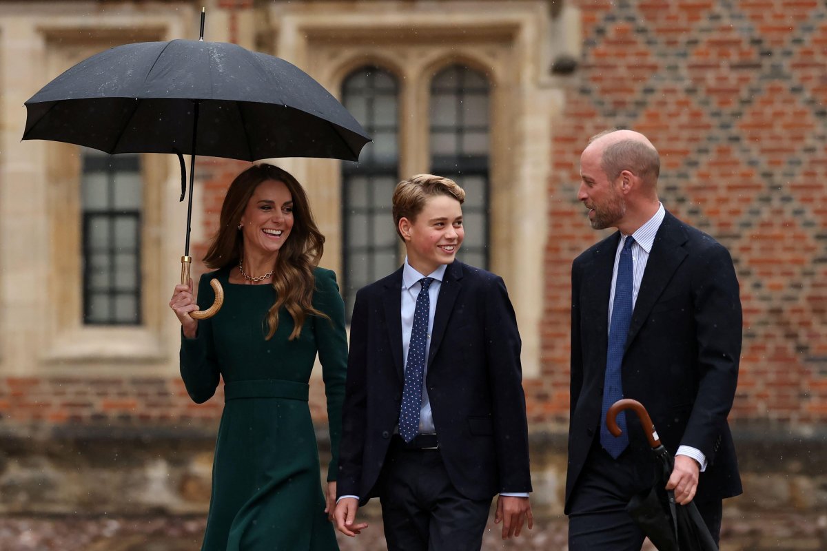 Prince George of Wales is accompanied by his parents, the Prince and Princess of Wales, as he arrives for his first day at Eton College in Windsor on September 8, 2026 (Adrian Dennis/PA Images/Alamy)