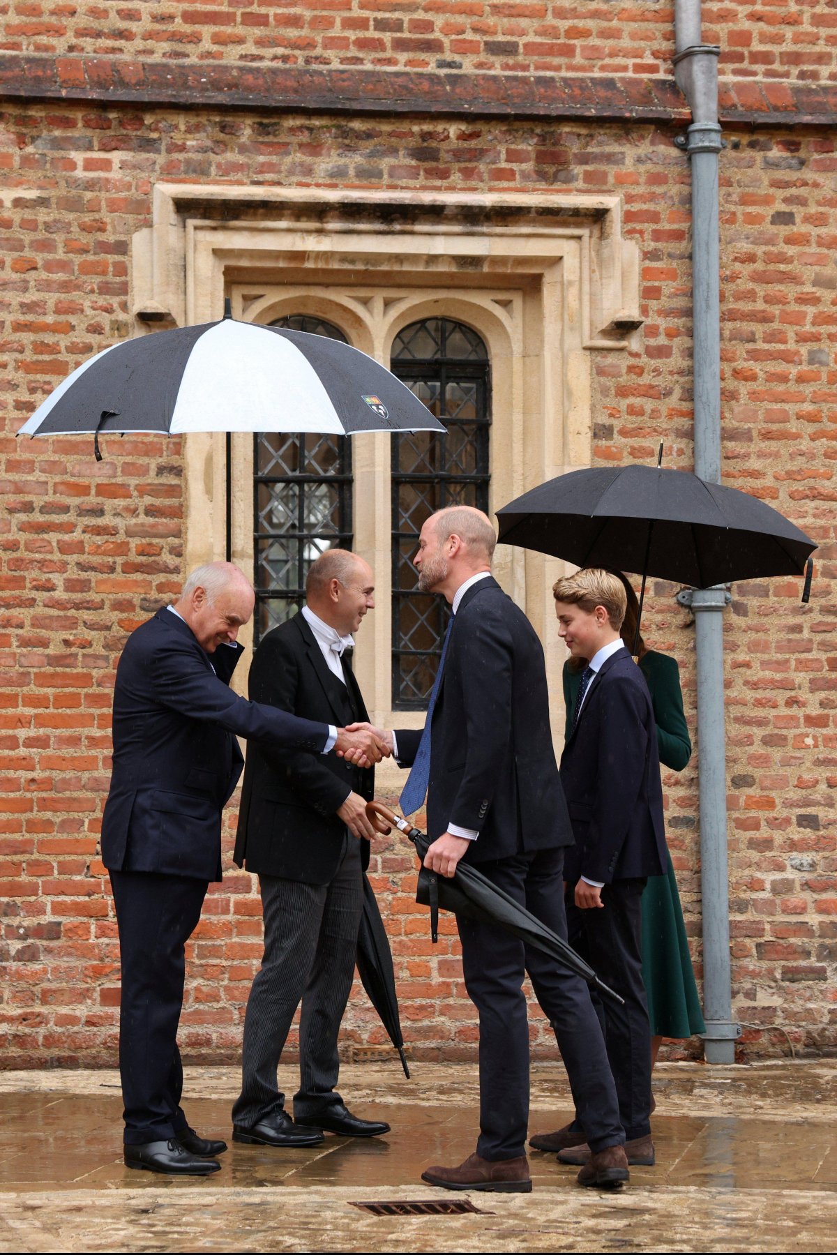 Prince George of Wales is accompanied by his parents, the Prince and Princess of Wales, as he arrives for his first day at Eton College in Windsor on September 8, 2026 (Adrian Dennis/PA Images/Alamy)