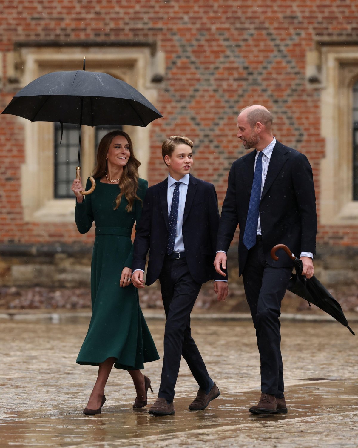 Prince George of Wales is accompanied by his parents, the Prince and Princess of Wales, as he arrives for his first day at Eton College in Windsor on September 8, 2026 (Adrian Dennis/PA Images/Alamy)