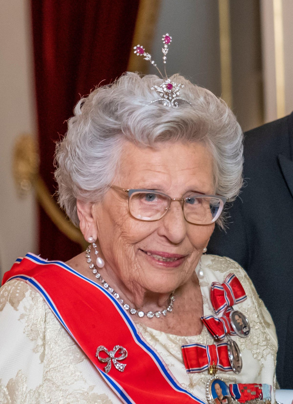 Princess Astrid of Norway arrives for a diplomatic gala dinner at the Royal Palace in Oslo on February 9, 2023 (Heiko Junge/NTB/Alamy)