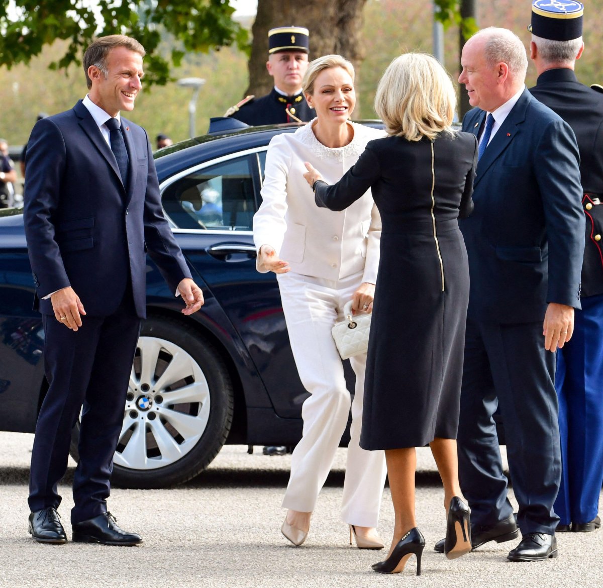 President Emmanuel and First Lady Brigitte Macron welcome the Prince and Princess of Monaco as they arrive at the Robert Schuman Conference Centre in Metz on September 28, 2026 (Romain Doucelin/Abaca Press/Alamy)