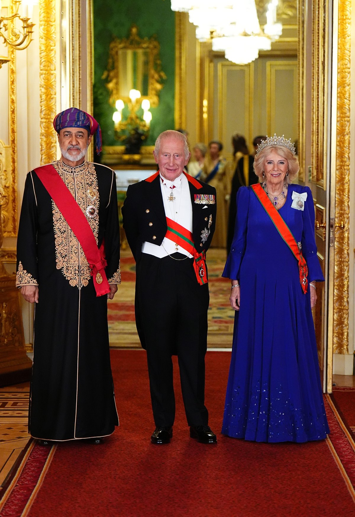 King Charles III and Queen Camilla, with other members of the royal family, host a state banquet in honor of the Sultan of Oman at Windsor Castle on October 20, 2026 (Aaron Chown/PA Images/Alamy)