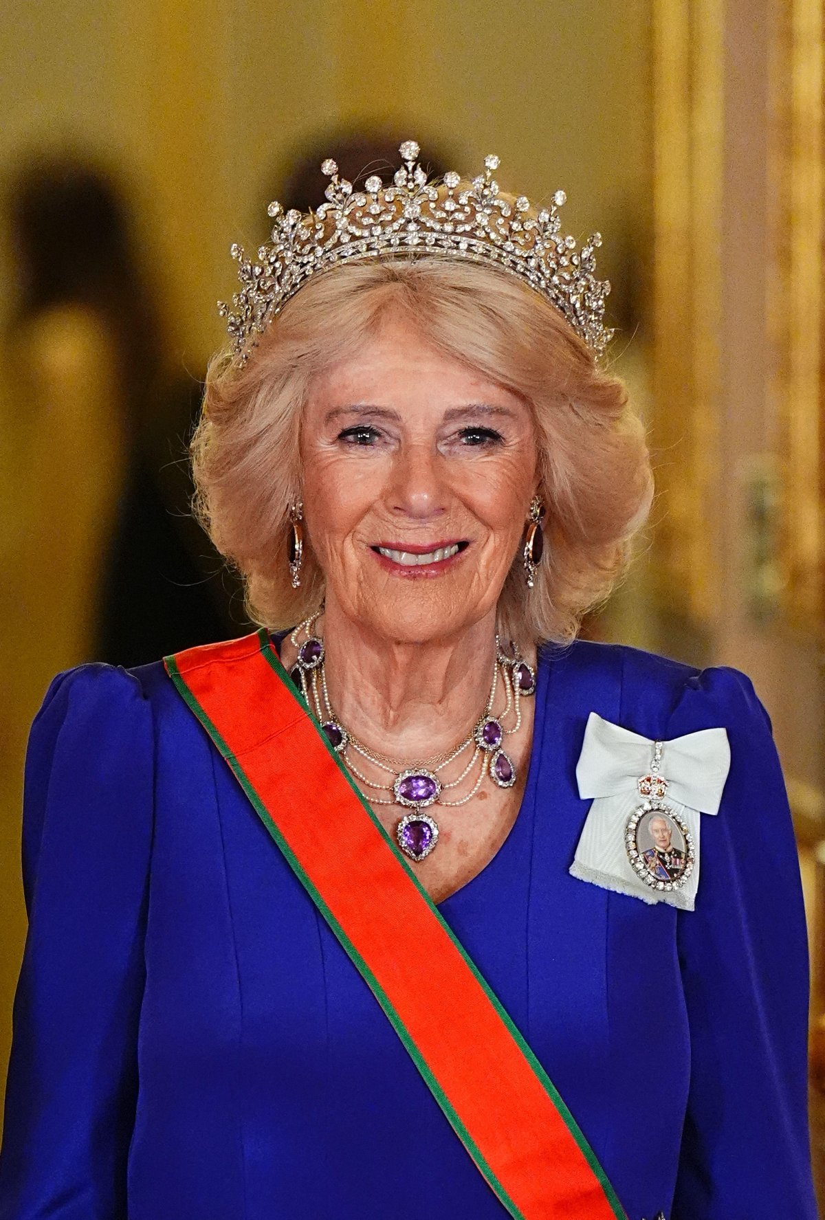 King Charles III and Queen Camilla, with other members of the royal family, host a state banquet in honor of the Sultan of Oman at Windsor Castle on October 20, 2026 (Aaron Chown/PA Images/Alamy)