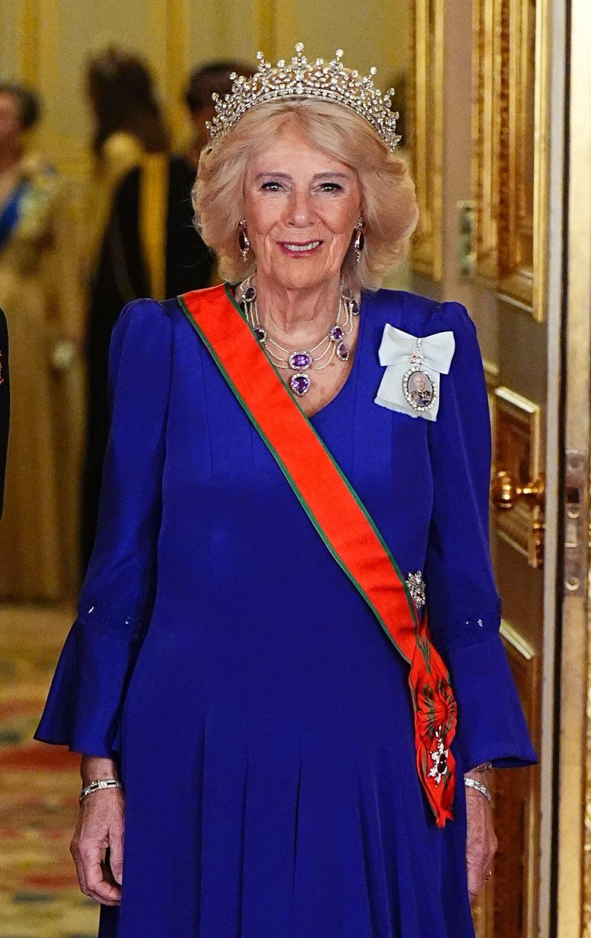 King Charles III and Queen Camilla, with other members of the royal family, host a state banquet in honor of the Sultan of Oman at Windsor Castle on October 20, 2026 (Aaron Chown/PA Images/Alamy)