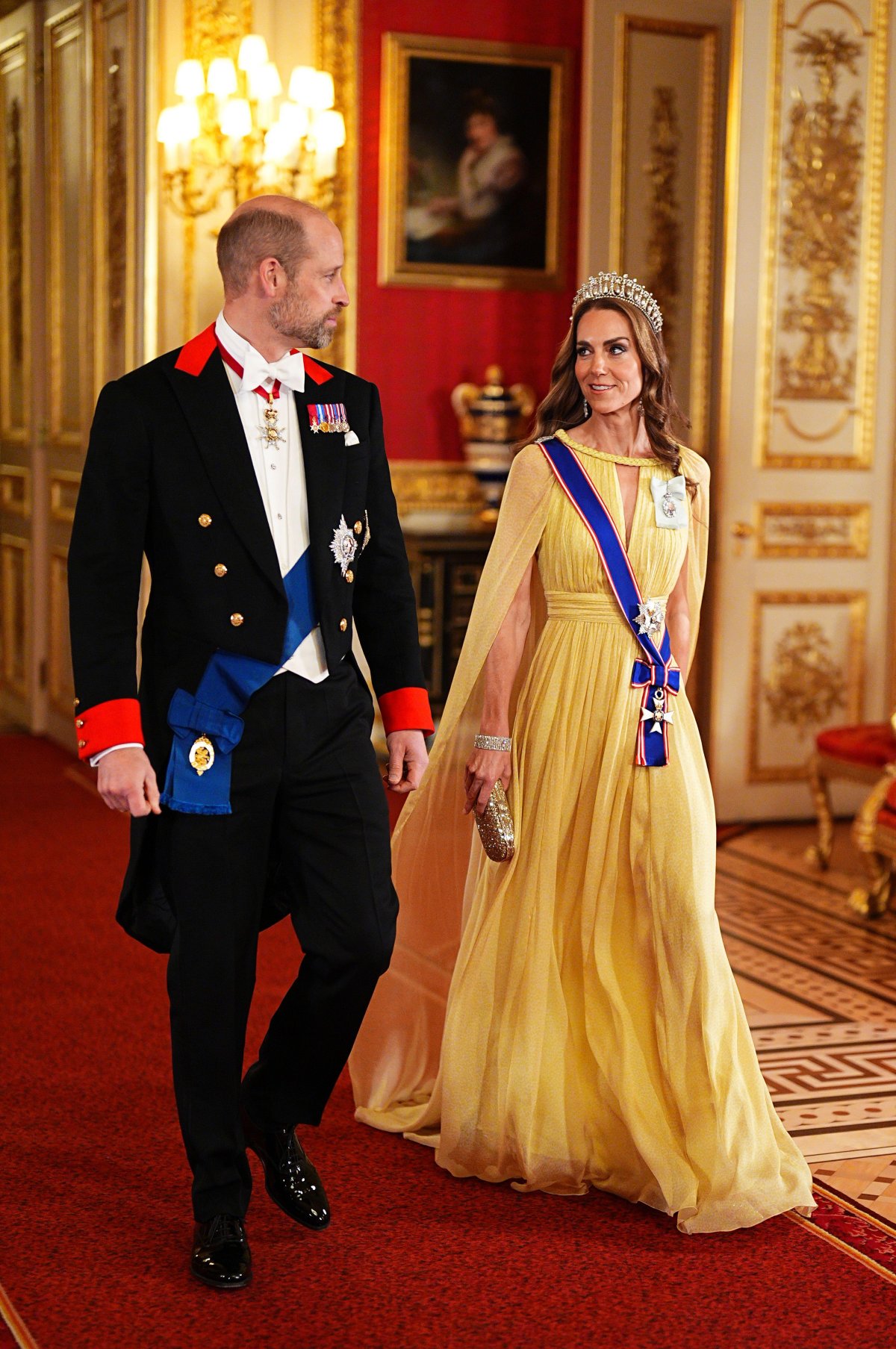 King Charles III and Queen Camilla, with other members of the royal family, host a state banquet in honor of the Sultan of Oman at Windsor Castle on October 20, 2026 (Aaron Chown/PA Images/Alamy)