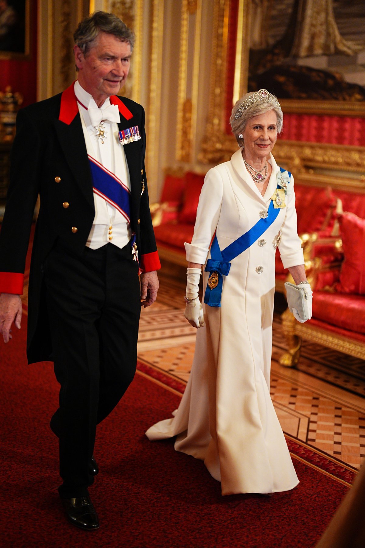 King Charles III and Queen Camilla, with other members of the royal family, host a state banquet in honor of the Sultan of Oman at Windsor Castle on October 20, 2026 (Aaron Chown/PA Images/Alamy)