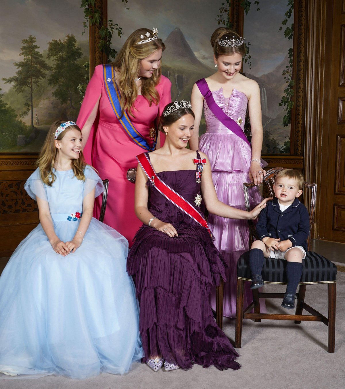 The next generation of European royals (clockwise from top left: the Princess of Orange, the Duchess of Brabant, Prince Charles of Luxembourg, Princess Ingrid Alexandra of Norway, and Princess Estelle of Sweden) celebrate Princess Ingrid Alexandra's eighteenth birthday in Oslo on June 17, 2022 (Lise Åserud/NTB/Alamy)