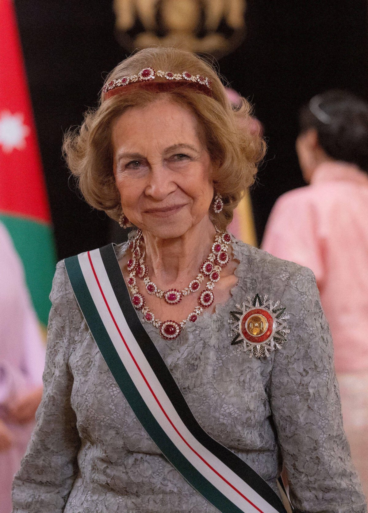 Queen Sofia of Spain attends a banquet after the wedding of the Crown Prince of Jordan in Amman on June 1, 2023 (Abaca Press/Alamy)